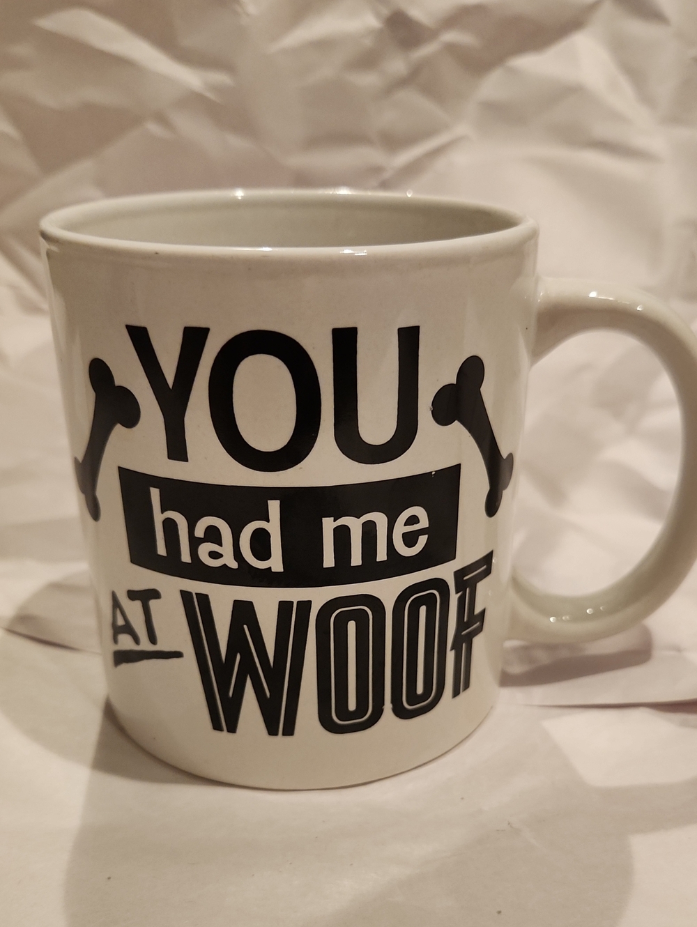 Royal Norfolk White and Black "YOU had me AT WOOF" Ceramic Mug